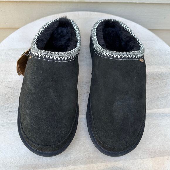 Lamo Womens Size 12 Suede Slippers Black Cirrus Footbed Cozy Fur Lined Slip-On - Picture 10 of 12